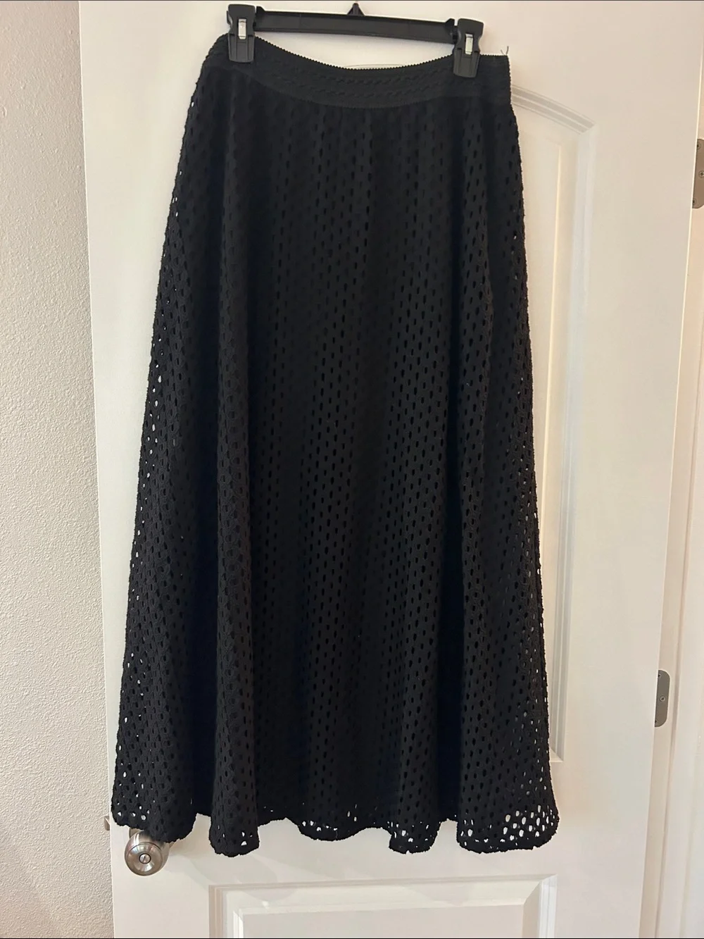 Chico's Black A-Line Eyelet Midi Skirt